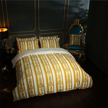 White Gold European Luxury Baroque Thick Duvet Cover Set, Velvet Fleece Fabric Bedding Set